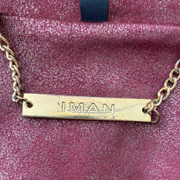 Iman Burgundy Cropped Metallic Sheen Faux Suede Moto Jacket Size Large - Picture 2 of 8